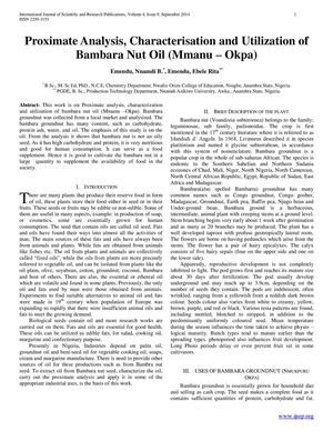 Ijsrp - Proximate Analysis, Characterisation and Utilization of  Bambara Nut Oil (Mmanu – Okpa)