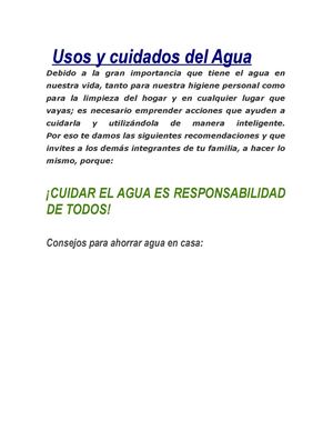 Usos Y Cuidados Del Agua