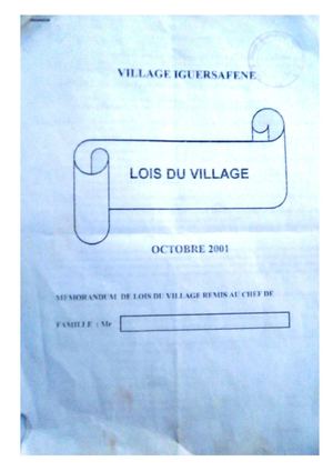 IGUERSAFENE, Lois Du Village octobre 2001