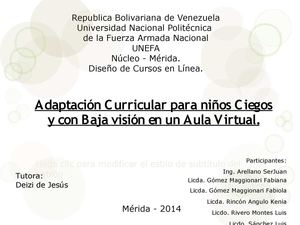 Adaptación Curricular para niños Ciegos y con Baja visión en un Aula Virtual.