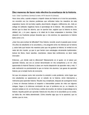 Diez Maneras De Hacer Más Efectiva La Enseñanza De La Historia