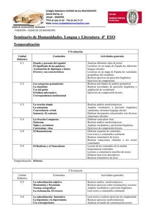 Criterios Calificación Evaluación Lengua Y Literatura 4º Eso