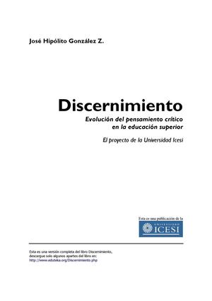 Discernimiento Evolución Del Pensamiento Crítico En La Educación Superior Hipolito Icesi Completo