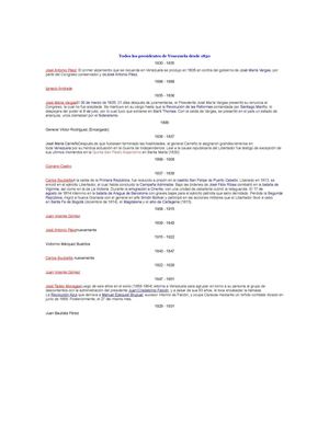 Todos Los Presidentes De Venezuela Desde 1830