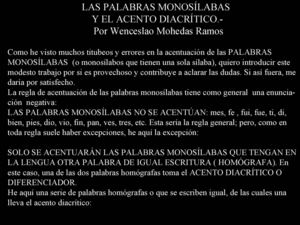LAS PALABRAS MONOSÍLABAS Y EL ACENTO DIACRÍTICO