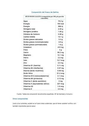 Composición Del Huevo De Gallina