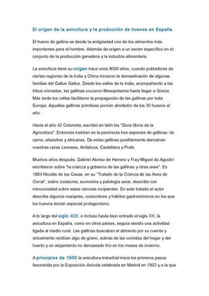 El Origen Avicultura Y Prod De Huevos En España