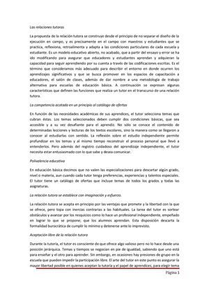 PRINCIPIOS PEDAGÓGICOS Y MOMENTOS BÁSICOS DE LA RELACIÓN TUTORA