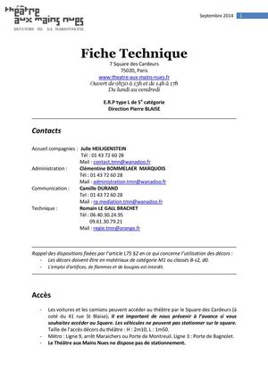 Fiche Technique du Théâtre aux Mains Nues