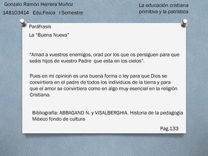 La Educacion Cristiana Primitiva Y La Patistica