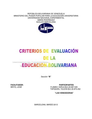 Criterios De Evaluacion En El Sistema Bolivariano