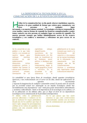 La Dependencia Tecnológica En La Comunicación De La Juventud Contemporánea