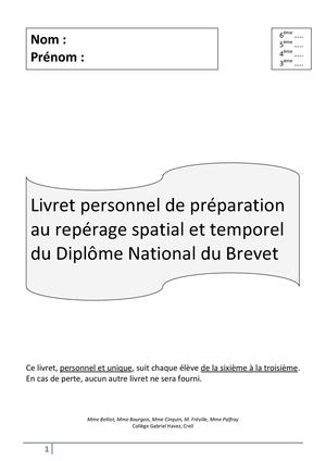Livret Eleve Reperes Spatiaux Temporels 2012 2013