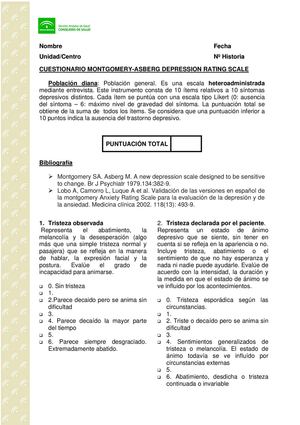 Cuestionario Montgomery Asberg Depression Rating Scale
