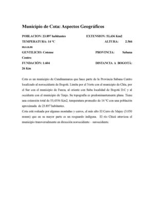 Caracterizacion Del Municipio De Cota