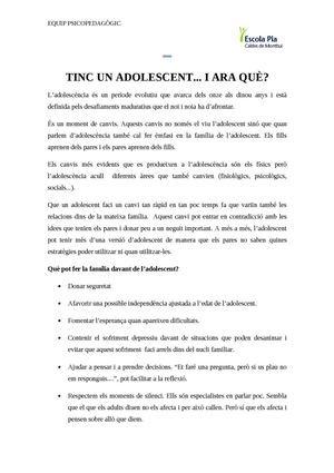 Tinc Un Adolescent... I Ara Què?