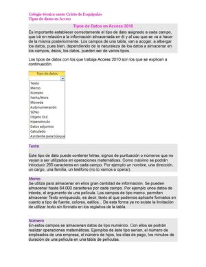 Tipos De Datos En Access 2010
