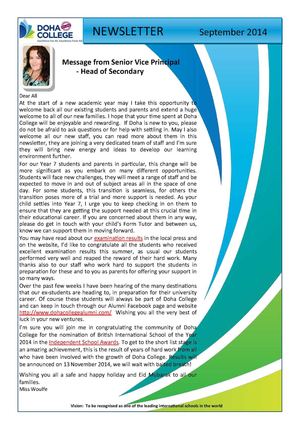 Doha College Secondary Newsletter - Sept 2014
