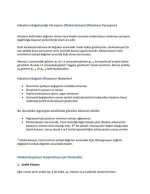 Otokorelasyon - Hataların Bağımsızlığı Varsayımı
