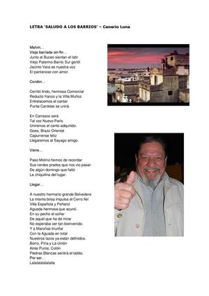 Letra de la canción "Saludo a los barrios" del Canario Luna
