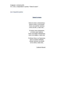 Poema Dame La Mano