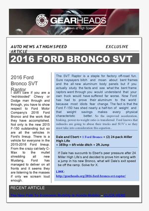 2016 Ford Bronco Svt Raptor