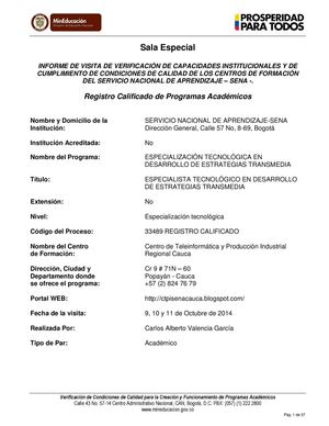 Rc 33489 Especialización Tecnológica En Desarrollo De Estrategias Transmedia Sena Popayán