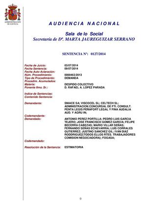 Sentencia De La Audiencia Nacional Ere Sniace 10 7 1014