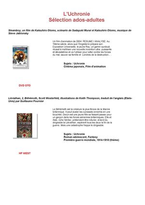 Uchronie - Sélection ados-adultes