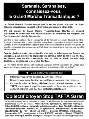 Tract du collectif Stop Tafta Saran