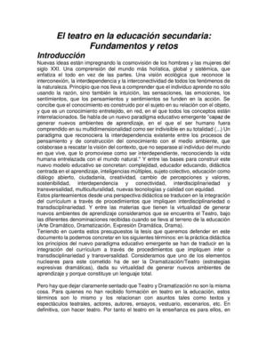 El Teatro En La Educación Secundaria