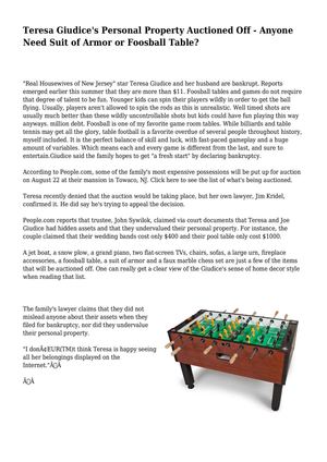 Teresa Giudice's Personal Property Auctioned Off - Anyone Need Suit of Armor or Foosball Table?