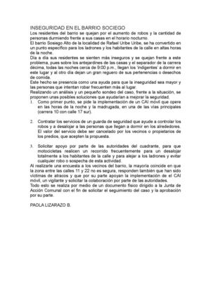 INSEGURIDAD EN EL BARRIO SOCIEGO
