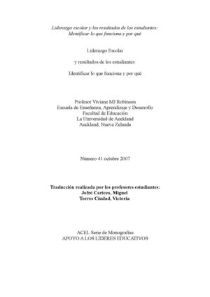 Liderazgo Escolar Y Los Resultados De Los Estudiantes
