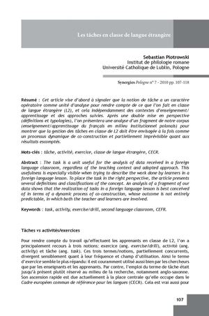 Les Tâches En Classe De FLE