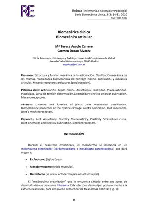Lectura Biomecánica Articular, Angulo, 2010