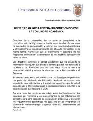 COMUNICADO A ESTUDIANTES Y PADRES DE FAMILIA