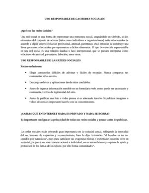 Uso Responsable De Las Redes Sociales