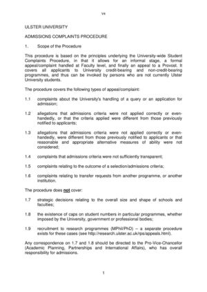Admissions Complaints Procedure