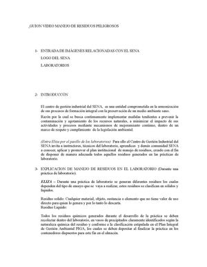 Guion Video Manejo De Residuos Peligrosos