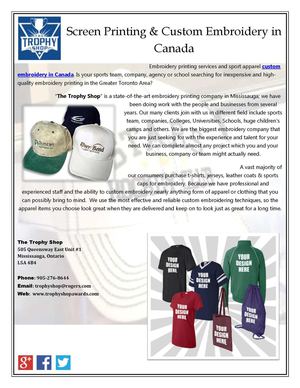 Screen Printing & custom embroidery in Canada