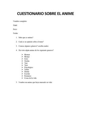 Cuestionario Sobre El Anime