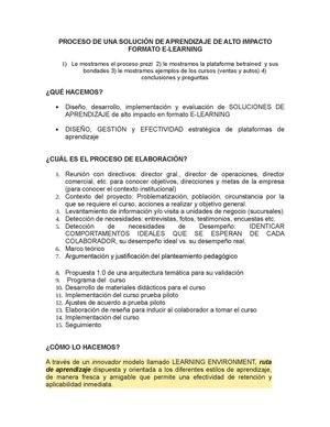 Proceso De Una Solución De Aprendizaje De Alto Impacto Formato E