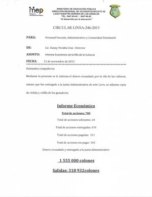 Informe Economico De La Rifa De La Culturas