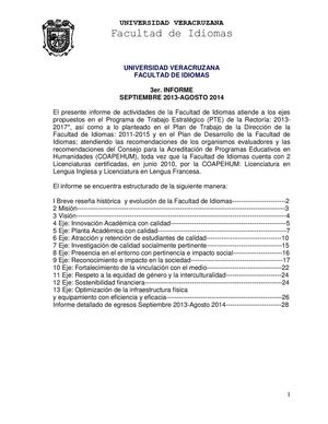 3er. Informe de Actividades de la Facultad de Idiomas. 2013-2014