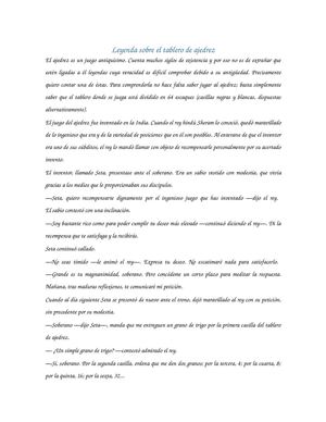 Leyenda Sobre El Tablero De Ajedrez