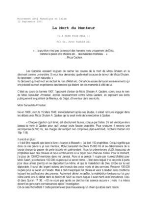 La mort du menteur mirza ghulam DEJJAL