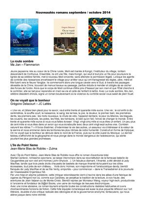 Nouveautés Romans Sept 2014
