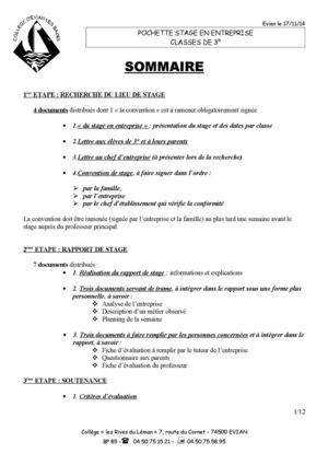 1 Sommaire Rapport De Stage