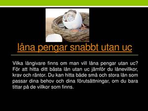 Låna Pengar Snabbt Utan Uc